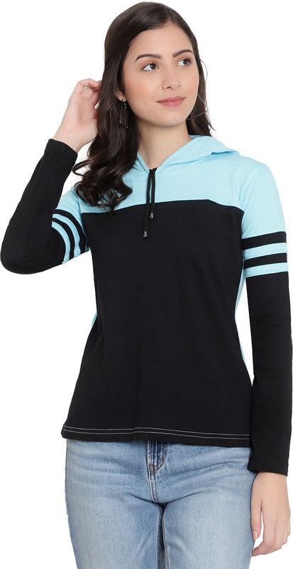 Casual Regular Sleeves Color Block Women Light Blue, Black Top