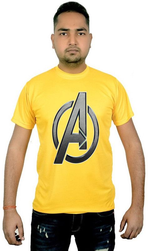 WHITE AVENGER Men Printed Round Neck Poly Cotton Yellow T-Shirt