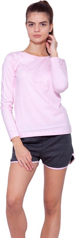 Women Top & Shorts Set Pink, Grey Solid