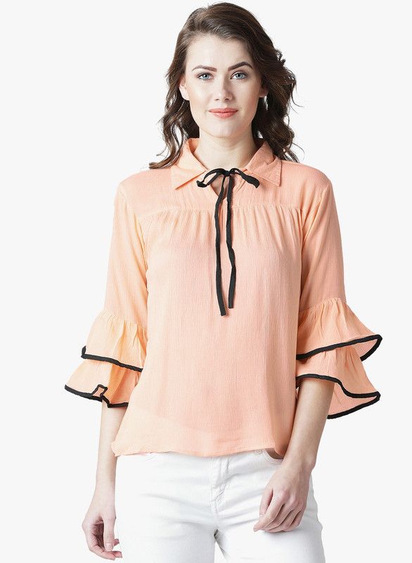 Casual Layered Self Design Women Beige Top