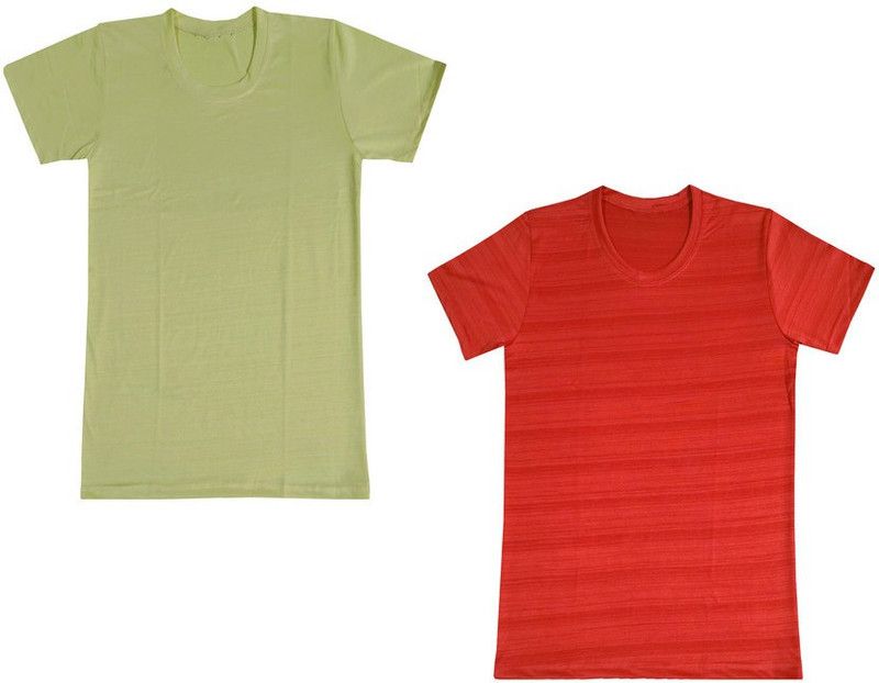 Boys Solid, Striped Polyester T Shirt  (Multicolor, Pack of 2)