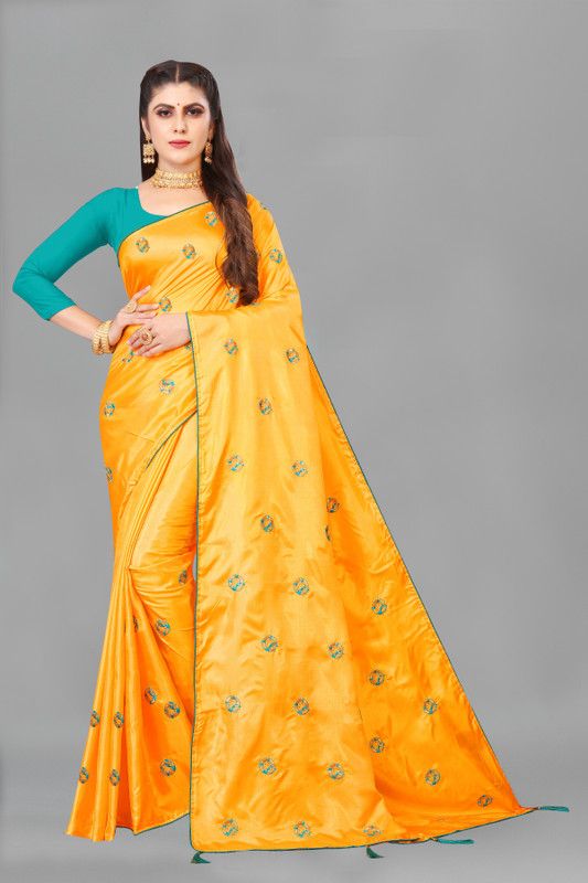 Embroidered Assam Silk Cotton Blend Saree  (Yellow)