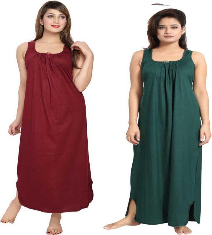 Women Night Dress  (Maroon, Dark Green)