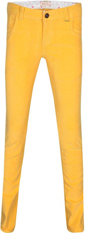Girls Regular Fit Yellow Cotton Blend Trousers