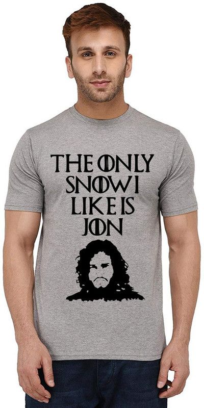 Only Snow I Like Men Graphic Print Round Neck Pure Cotton Grey T-Shirt