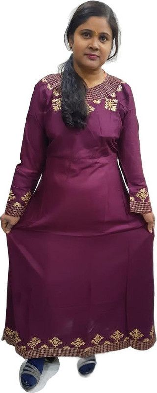 Women Embroidered Viscose Rayon Flared Kurta  (Purple, Gold)