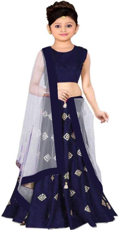 Baby Girls Lehenga Choli Ethnic Wear, Fusion Wear, Party Wear Embroidered Lehenga, Choli and Dupatta Set  (Light Blue, Pack of 1)