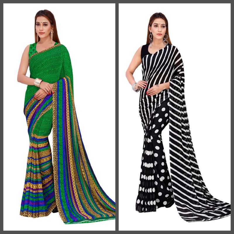 Geometric Print, Polka Print Daily Wear Georgette Saree  (Green, Yellow)