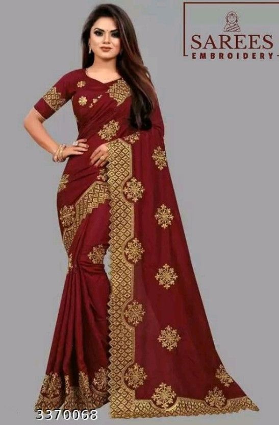 Embroidered Daily Wear Art Silk Saree  (Maroon)