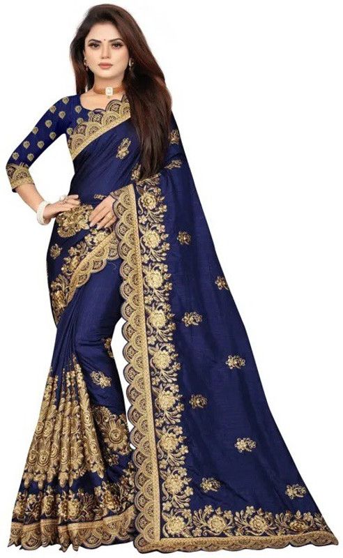 Self Design, Embroidered Bollywood Art Silk Saree  (Blue)