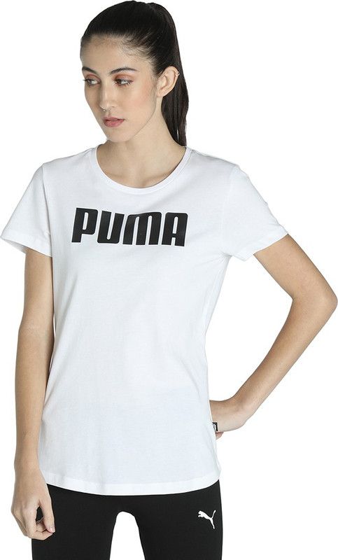 ESS Tee W Women Printed Round Neck Cotton Blend White T-Shirt