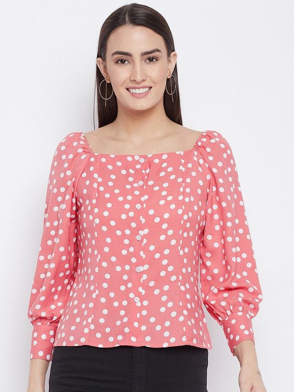 Casual Bishop Sleeve Printed Women White, Pink Top