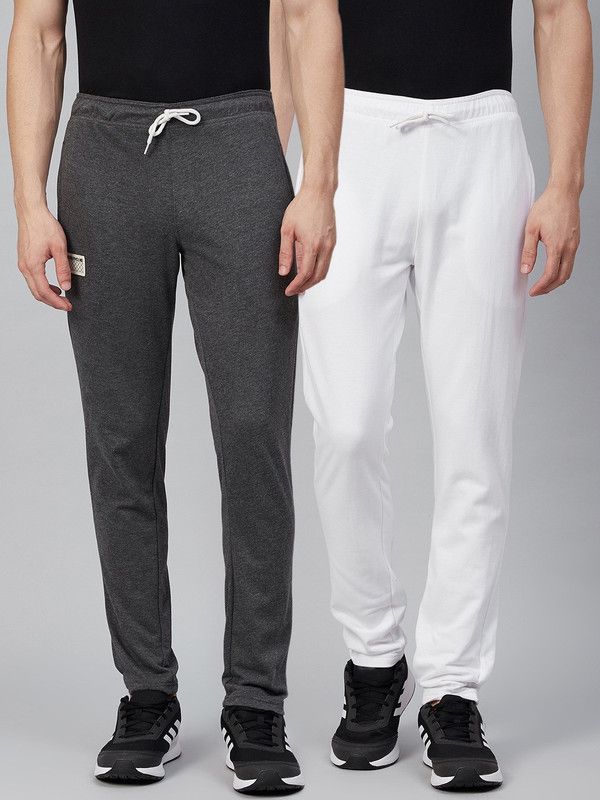 Pack of 2 Men Solid Grey, White Track Pants