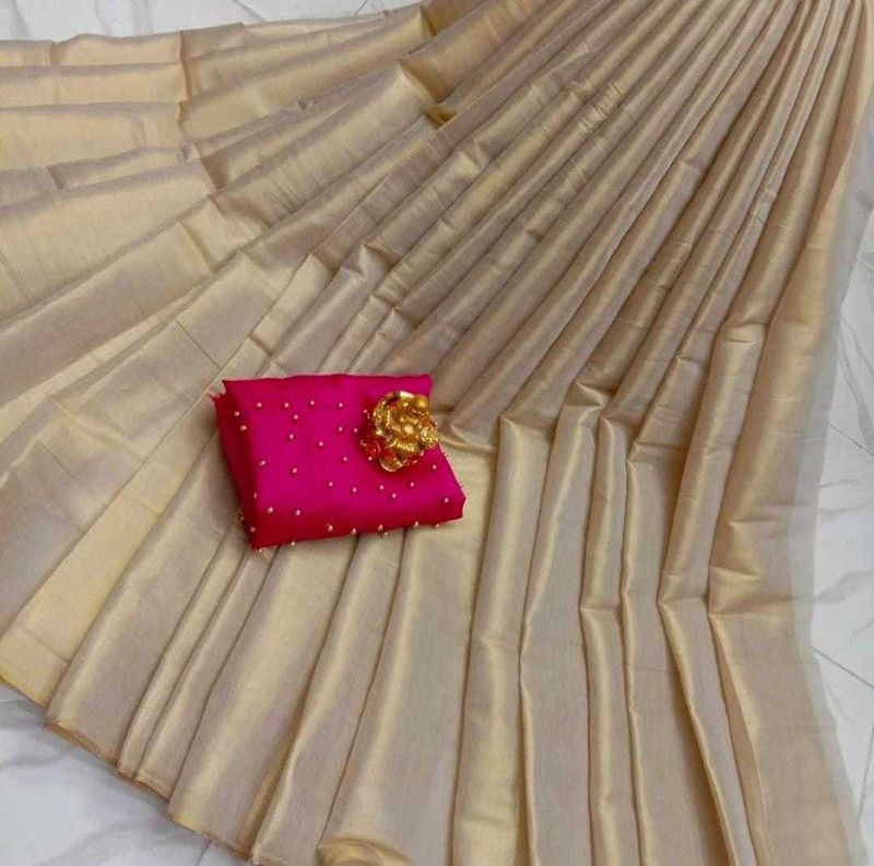 Plain Bollywood Art Silk Saree  (Cream)