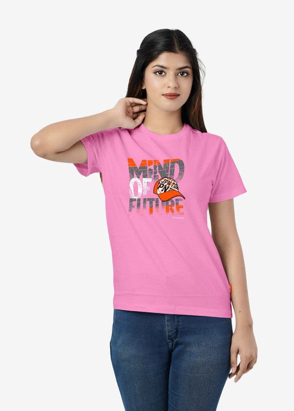 Mind of Future T-Shirt For Women Women Printed Round Neck Pure Cotton Pink T-Shirt