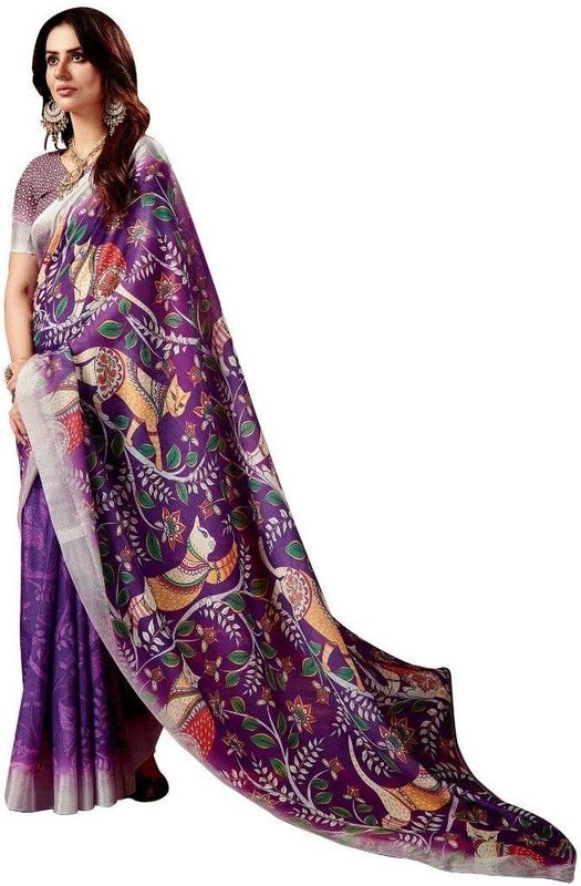 Daily Wear Linen Saree  (Purple)