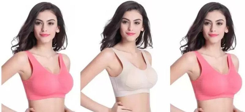 Women Sports Non Padded Bra  (Pink, Beige, Pink)