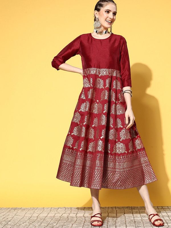 Women Fit and Flare Maroon Dress