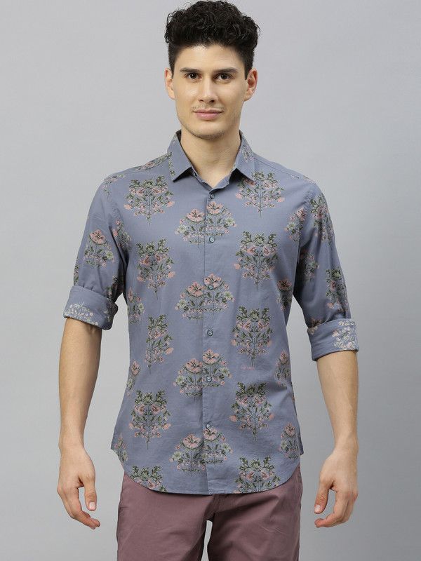 Men Tailored Fit Printed Button Down Collar Casual Shirt