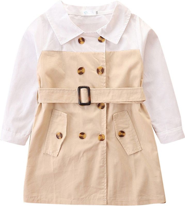 Girls Midi/Knee Length Casual Dress  (Beige, Full Sleeve)
