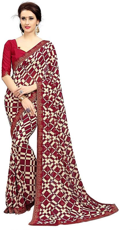 Printed, Self Design, Ombre Daily Wear Georgette Saree  (Maroon)
