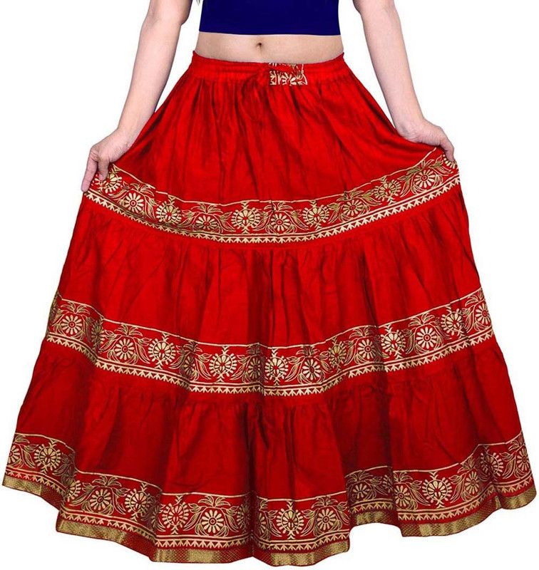Women Printed Flared Red Skirt