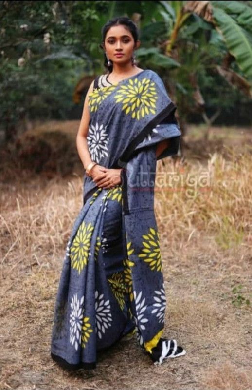 Printed, Color Block, Blocked Printed Daily Wear Pure Cotton Saree  (Grey)