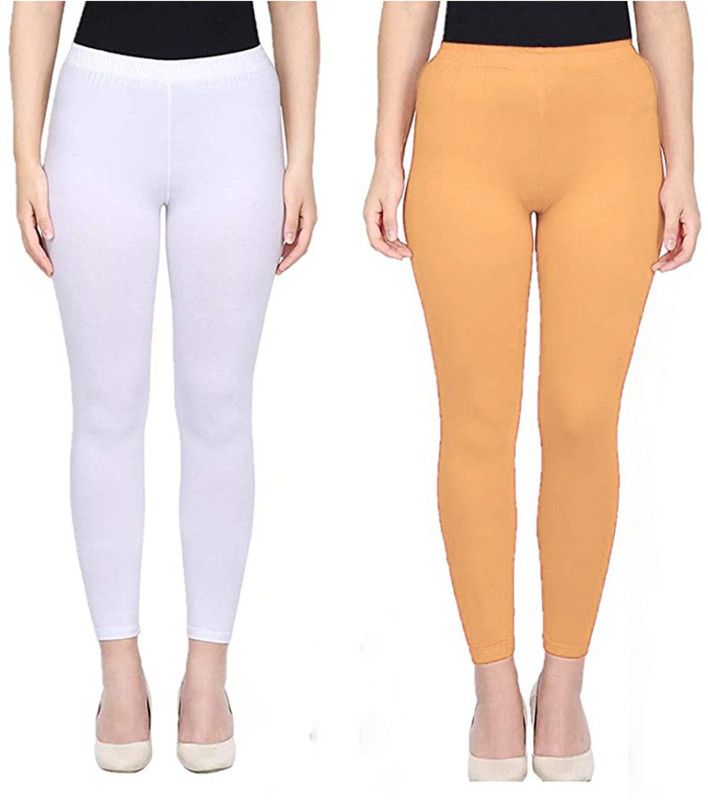 Ethnic Wear Legging  (White, Orange, Solid)