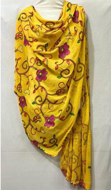 Chiffon Embroidered Yellow Women Dupatta
