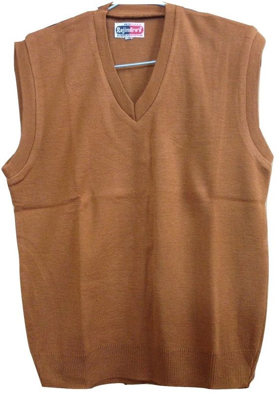 Men Solid V-neck Brown Sweater