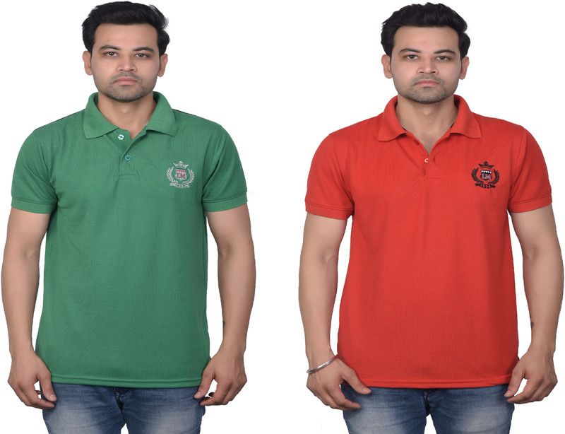 Solid Men Green, Red T-Shirt  (Pack of 2)