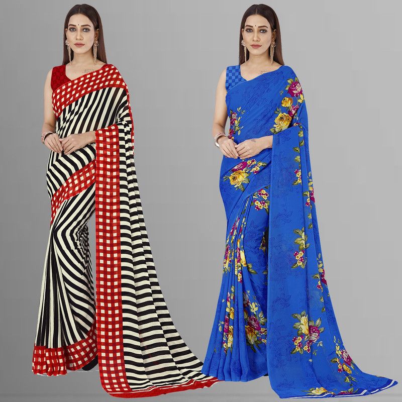 Printed Bollywood Georgette Saree  (Pack of 2, Multicolor, Pink, Black)
