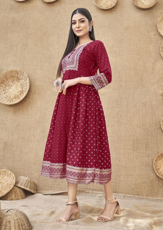 Women Self Design Viscose Rayon Anarkali Kurta  (Maroon)