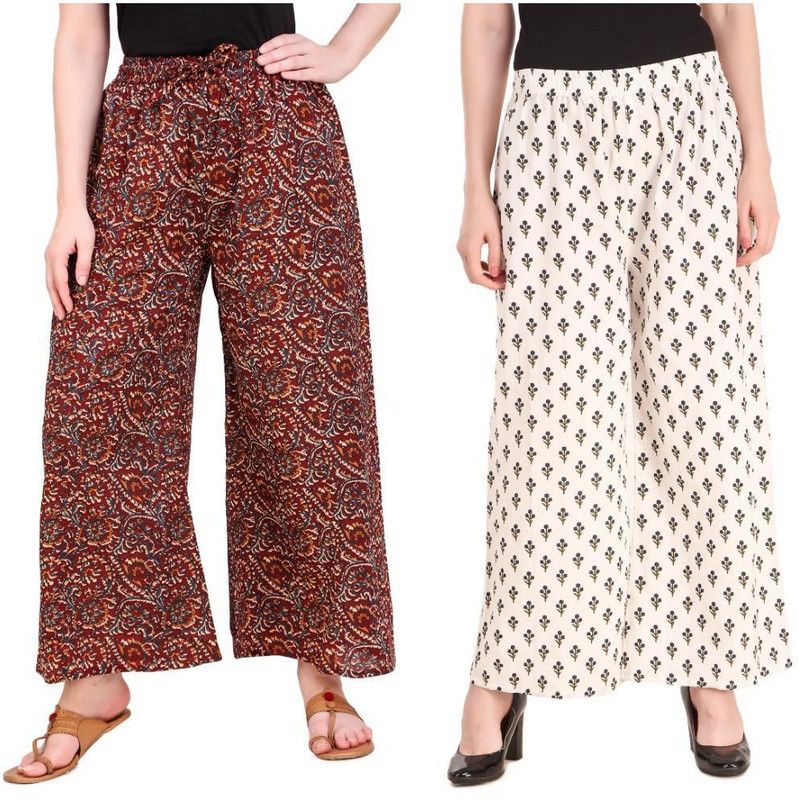 Pack of 2 Women Regular Fit Maroon, Cream Cotton Blend Trousers