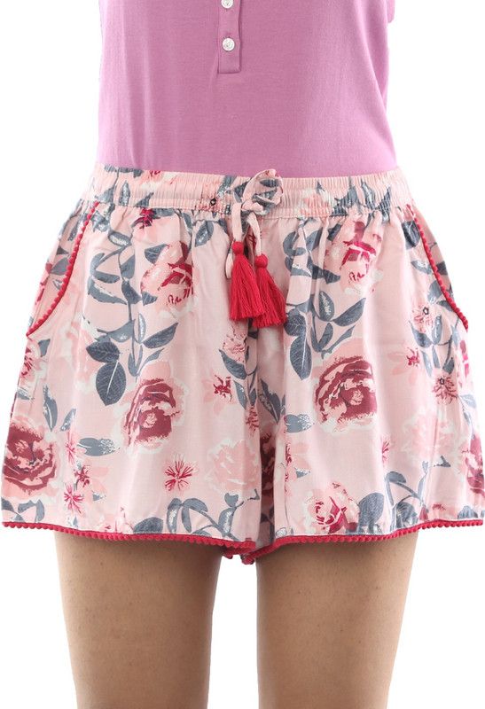 Floral Print Women Pink Regular Shorts