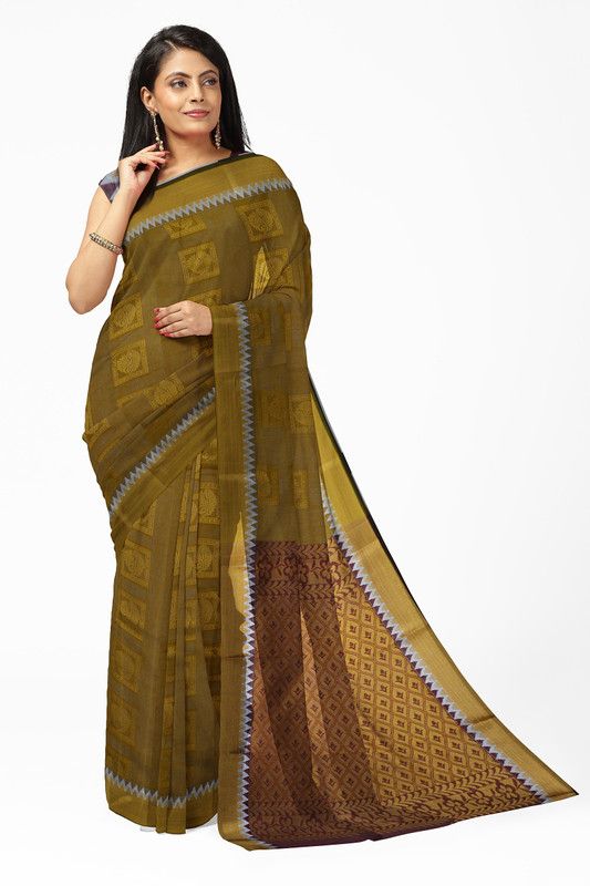 Printed Daily Wear Cotton Silk Saree  (Mustard)
