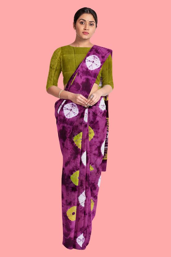 Printed Bollywood Pure Cotton Saree  (Purple)