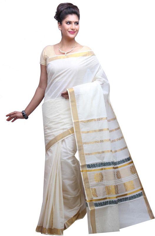 Printed Venkatagiri Handloom Cotton Blend Saree  (Gold, Beige, Yellow)