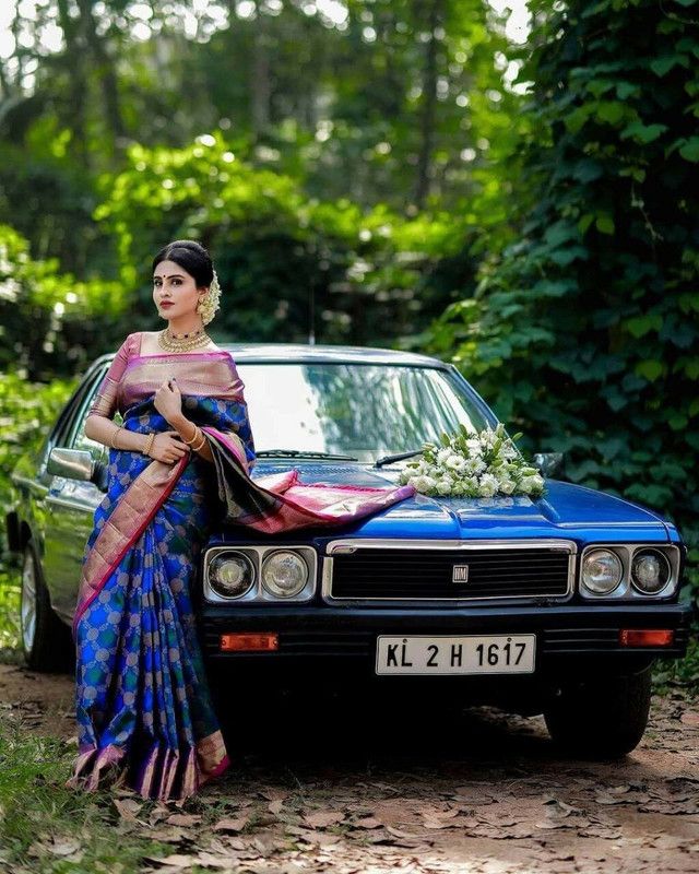 Applique Paithani Cotton Silk Saree  (Blue, Pink)