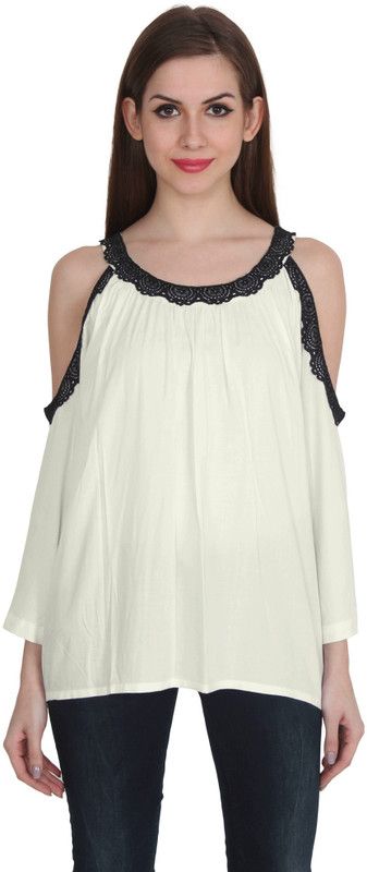 Casual Raglan Sleeves Self Design Women White Top