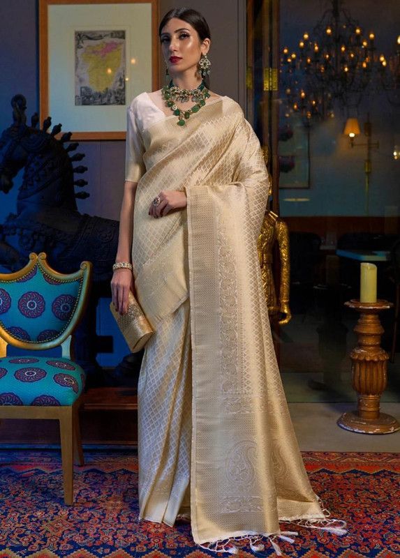 Self Design Kasavu Cotton Silk Saree  (Green)