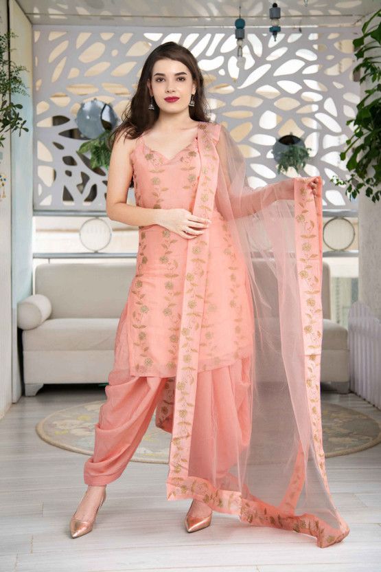 Women Kurta, Dhoti & Dupatta Set Silk Blend