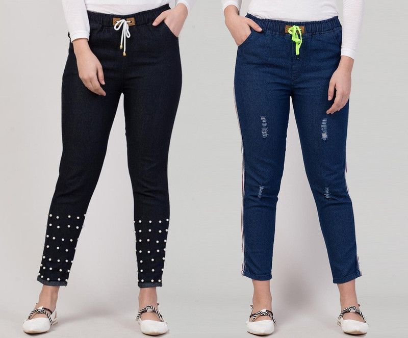 Women Jogger Fit Mid Rise Blue, Black Jeans