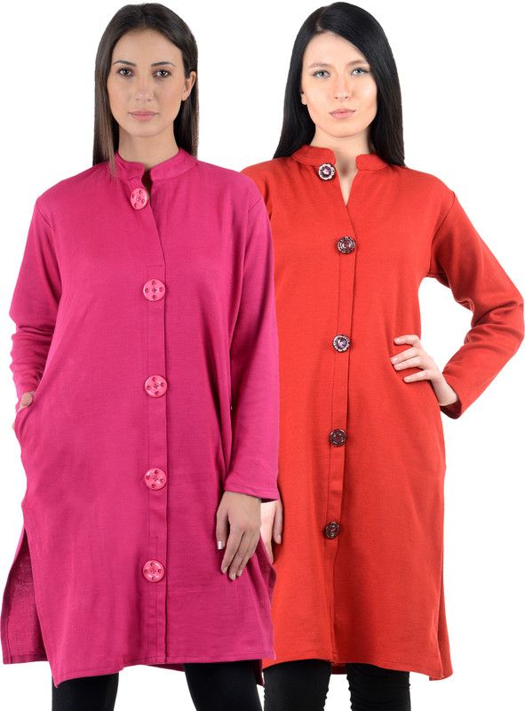 Pack of 2 Women Solid Wool Straight Kurta  (Red, Pink)