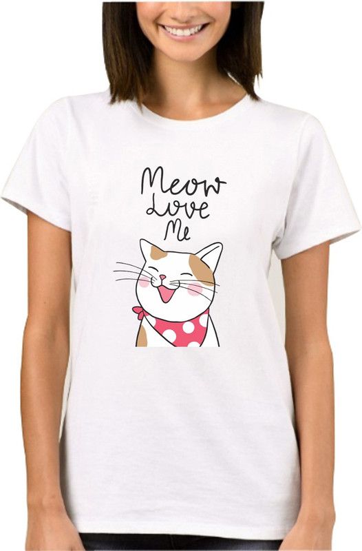 Meo Love Me Women Graphic Print Round Neck Cotton Blend White T-Shirt