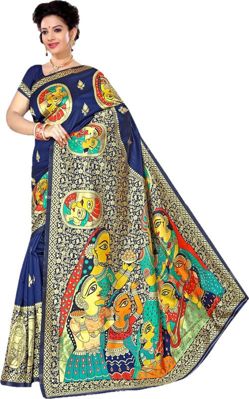 Woven Baluchari Art Silk Saree  (Blue)