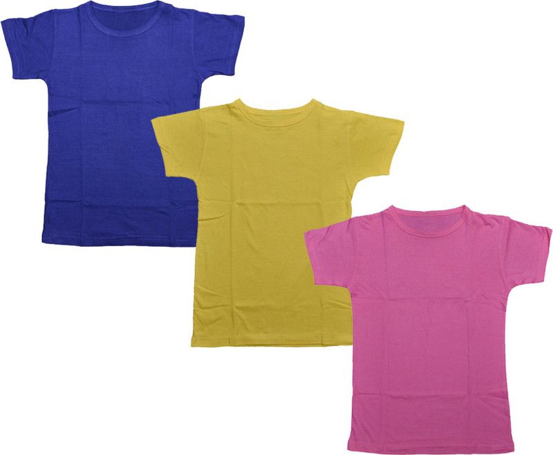 Girls Solid Polycotton T Shirt  (Multicolor, Pack of 3)