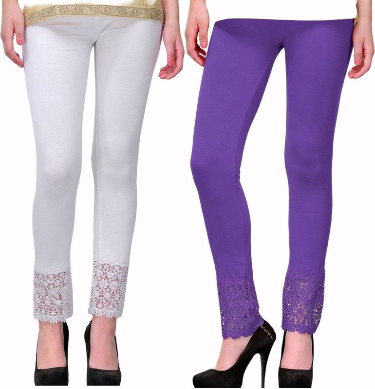 Yezi Ankle Length Western Wear Legging  (White, Purple, Solid)