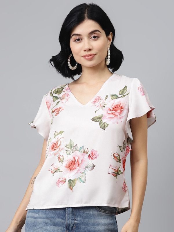 Casual Printed Women White, Pink Top
