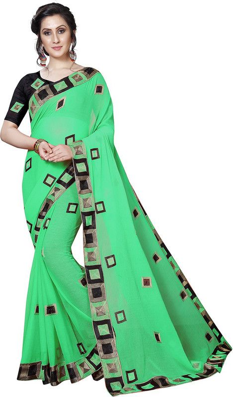 Embroidered, Embellished Bollywood Chiffon Saree  (Light Green)